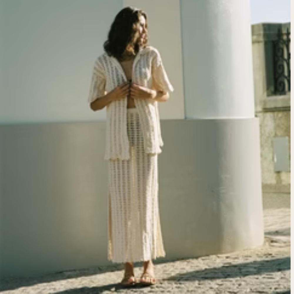 SOLEIL SOLEIL Organic Cotton Crochet 2 piece Dylan Set - Ecru - Handknit - M
